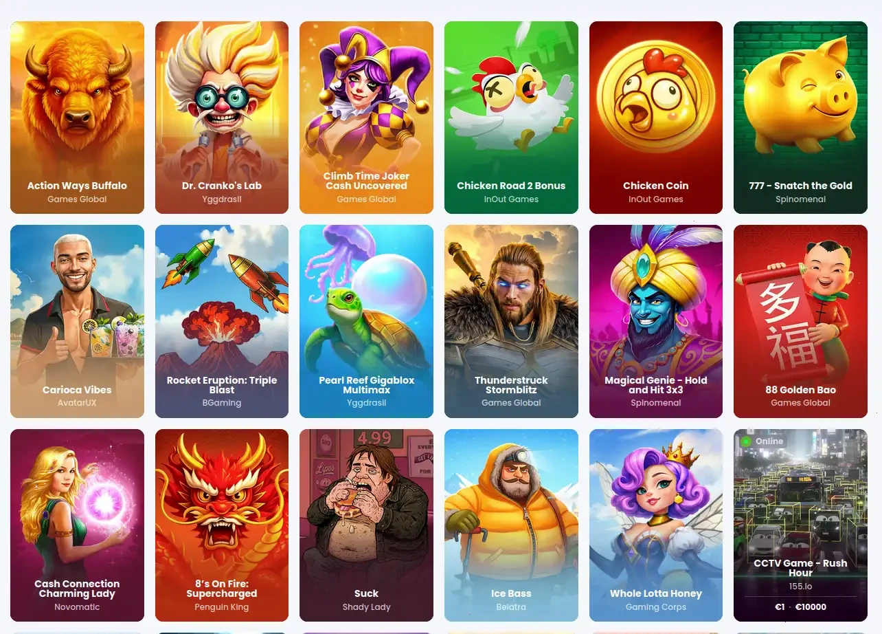 Pistolo Online Casino Spielauswahl